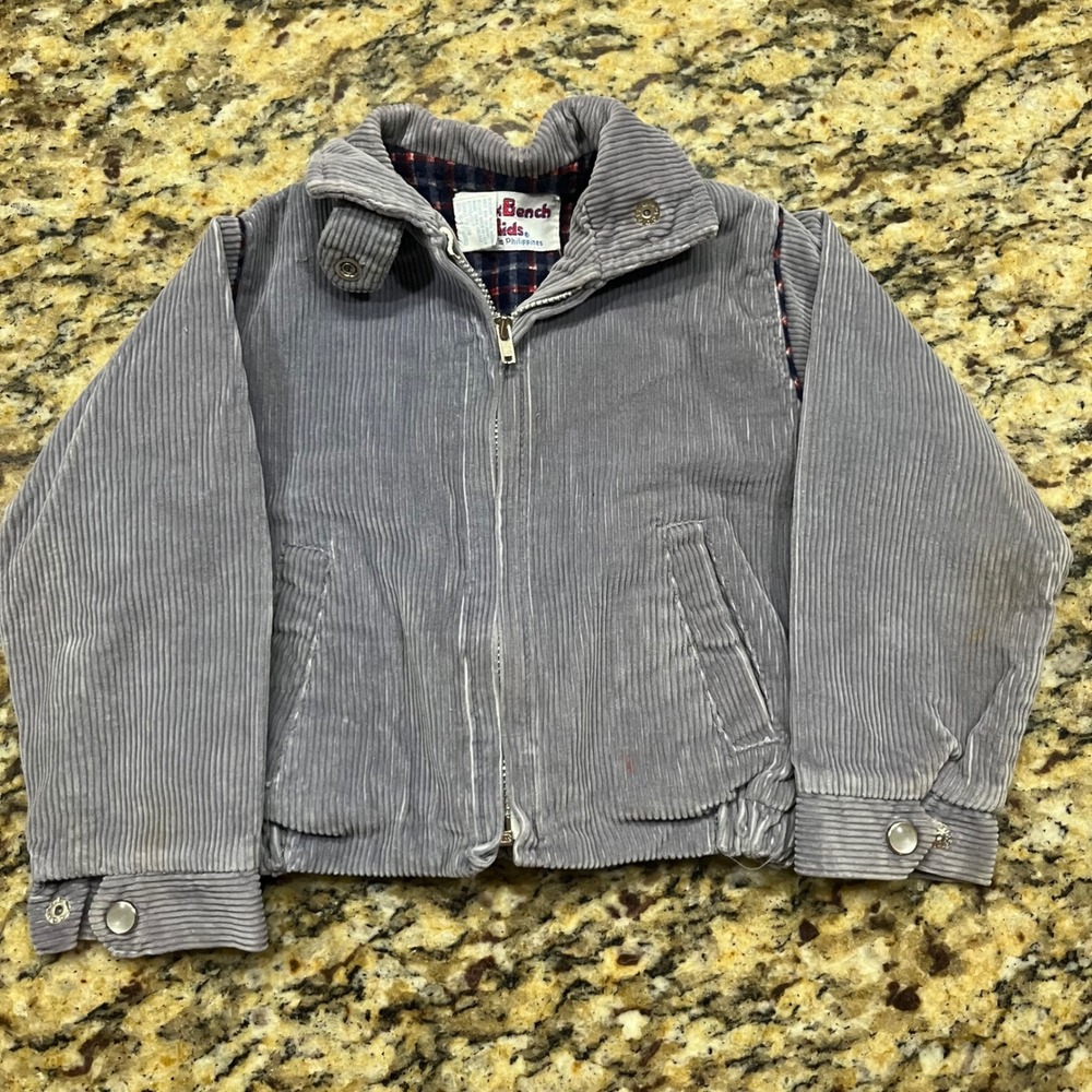 Vintage Park Bench Kids Grey Corduroy Plaid Lined Jacket Size 18 Months Bomber